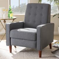 Baxton Studio 1705-Gray Mathias Mid-century Modern Grey Fabric Upholstered Lounge Chair